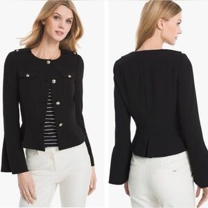 White House Black Market WHBM Black Button-Up Bell Sleeve Peplum Jacket